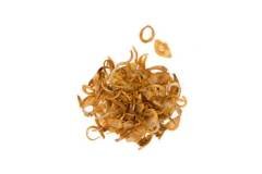 Crispy fried of shallots (Allium oschaninii, French gray shallot,  griselle or true shallot) or hom jiew in Thai, isolated on white background with clipping path top view flat lay.